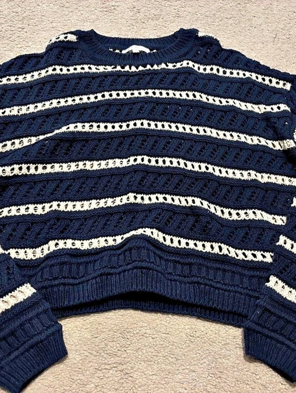 Z SUPPLY Darby Stripe Sweater Striped Crewneck Sweater in Blue & Cream Size XS